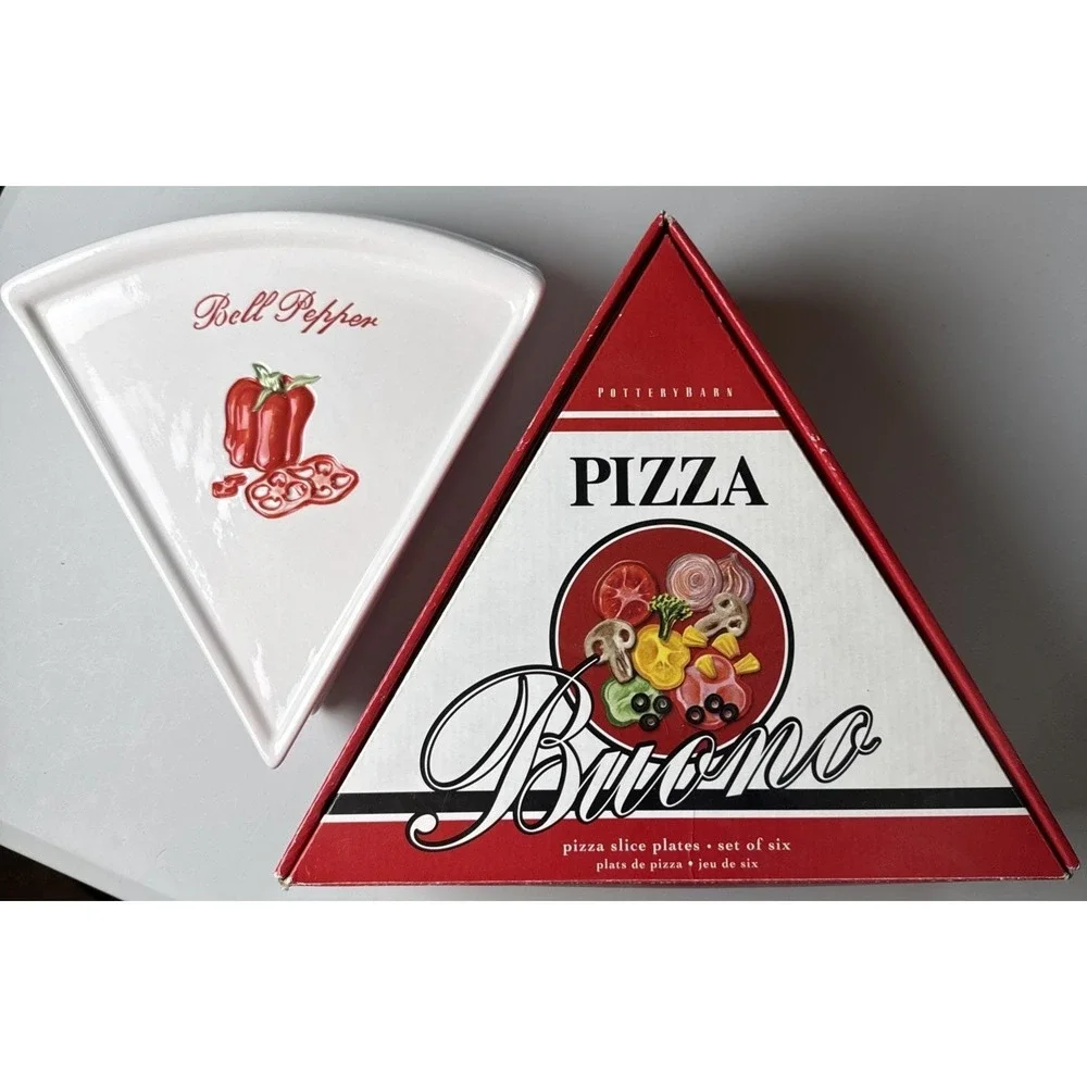 VTG Pottery Barn Pizza Buono Stoneware Triangle Pizza Slice Plates X6 w/Box READ